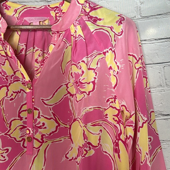 Lilly Pulitzer Pink & Yellow Long Sleeve Silk Top Size Small Excellent Condition - Picture 5 of 15